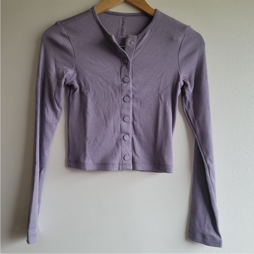 Outdoor Voices, CozyRib Cropped Cardigan, Earl Grey, Size Small - Picture 5 of 7
